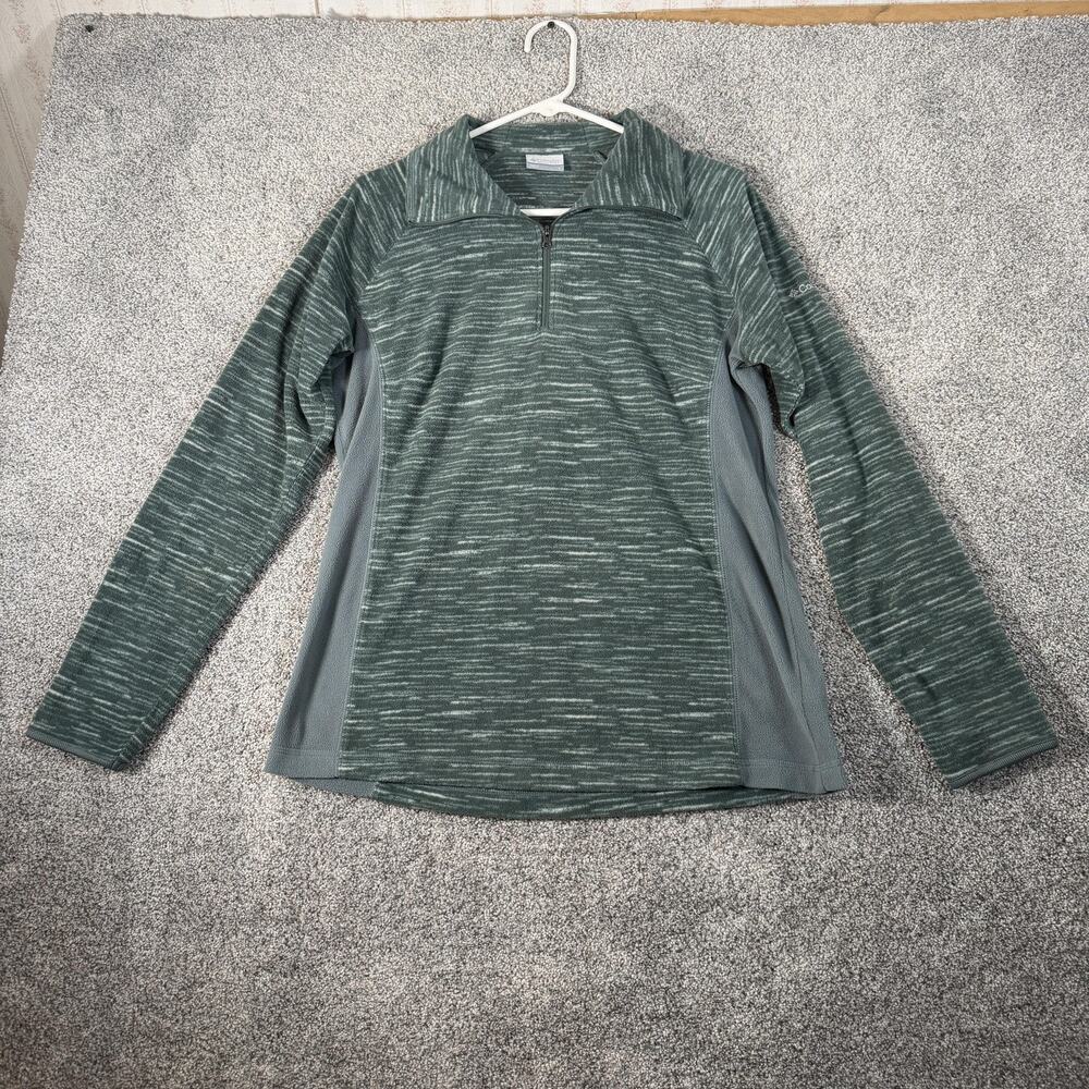 Columbia Pullover Womens Large Green Gray 1/4 Zip Fleece Hiking Gorpcore Trail